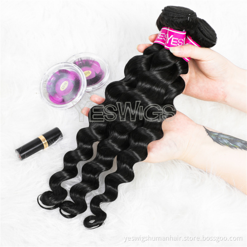 Double Weft Peruvian Human Hair Bundle Extensions Loose Deep Wave Peruvian Young Girl Donor Human Hair Bundles Vendor Wholesale